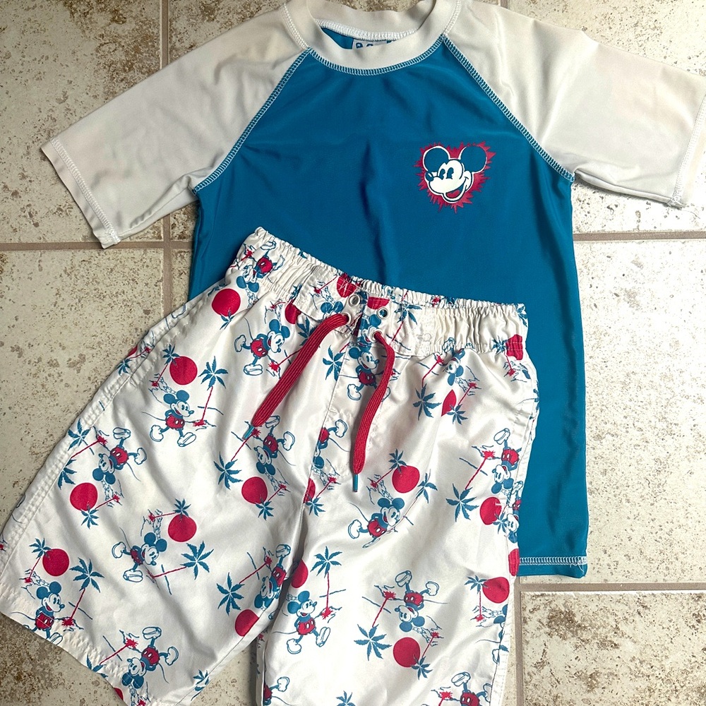 Boys Disney Mickey Mouse Swim Trunks + Rash Guard